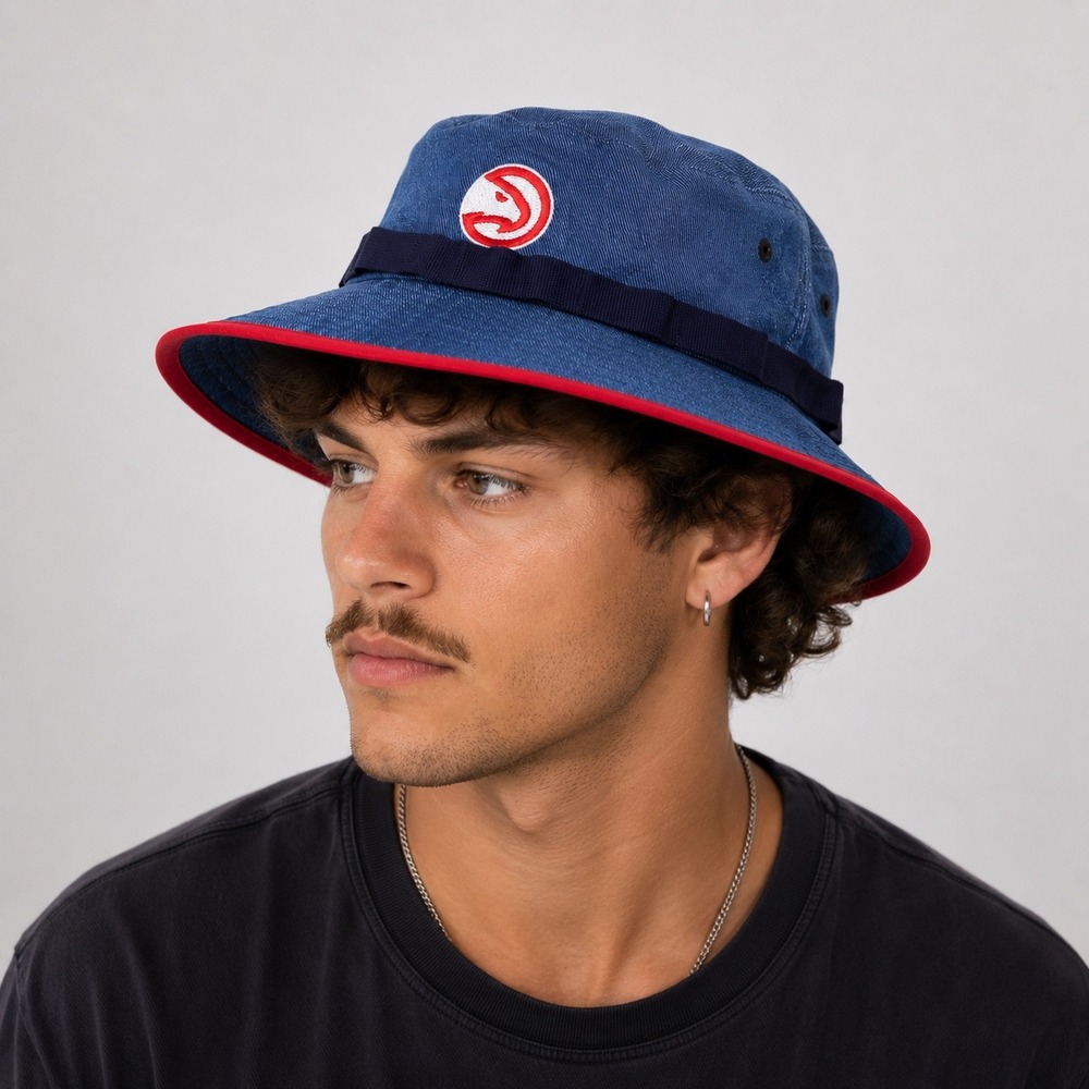Mitchell & Ness Atlanta Hawks Denim Boonie Bucket Hat Blue Red NBA Mens L/XL NWT